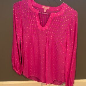 LILLY PULITZER GOLD FOIL HOT PINK ELSA BLOUSE